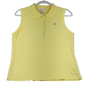 Lilly Pulitzer Yellow Women's Sleeveless Polo Shirt Top Palm Tree Logo Large